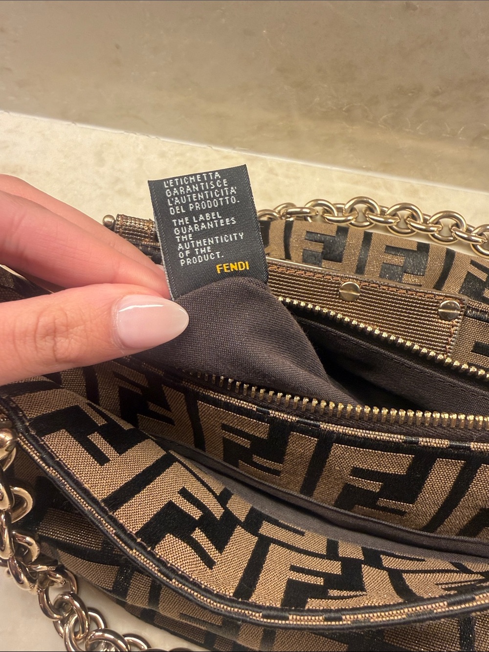 Fendi Black and Brown Zucca FF Logo Chain Shoulder Bag - Picture 12 of 12